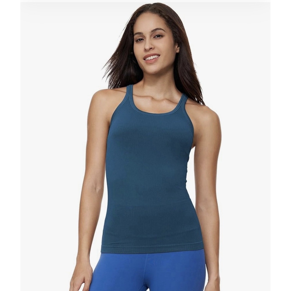 Sphinx Cat Ribbed Racerback Tank Built In Bra Blue Size S Athletic
